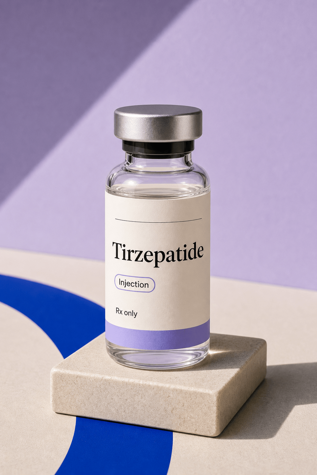 Unbranded illustrative tirzepatide vial.
